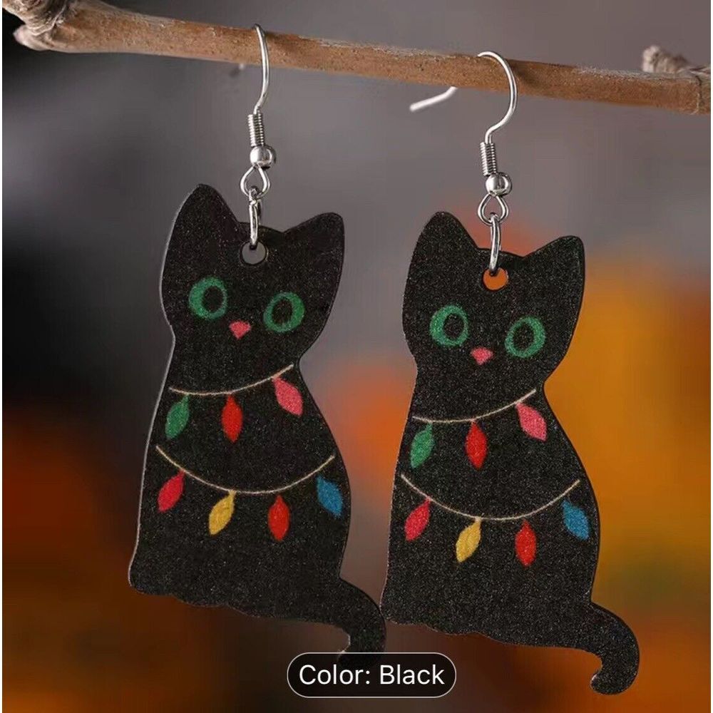 Black Cat Earrings Wrapped in Christmas Lights Gifts Pet Animals Jewelry Nwt‎